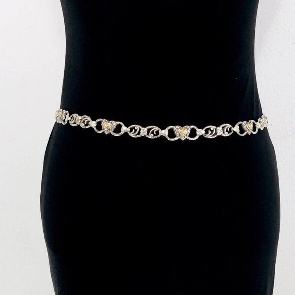 Vintage Silver & Gold Tone Hearts Chain Link Belt Sz M 35”Inches - Picture 3 of 10